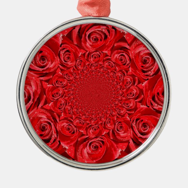 Rote Rosen Kaleidoskop: Happy Valentine's Day Art Ornament Aus Metall (Vorne)