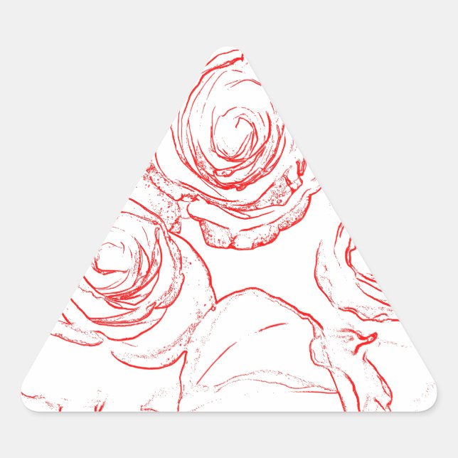 Rote Rosen Konturen Dreieckiger Aufkleber (Vorderseite)