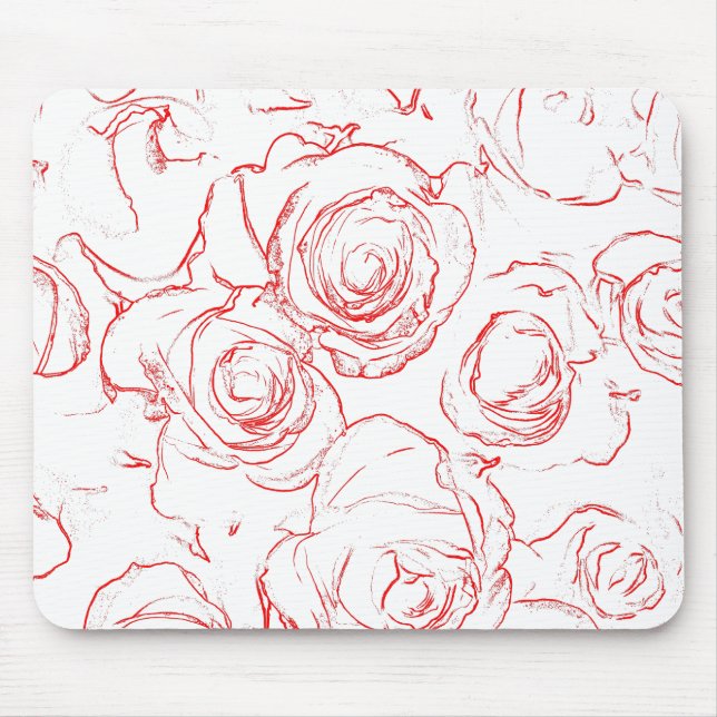 Rote Rosen Konturen Mousepad (Vorne)