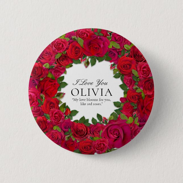Rote Rosen Kreisförmiger Kranz Benutzerdefinierter Button (Vorderseite)