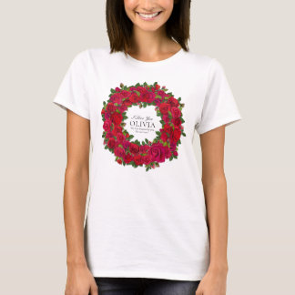 Rote Rosen Kreisförmiger Kranz Benutzerdefinierter T-Shirt