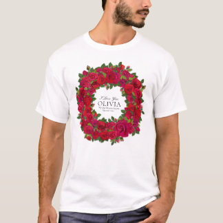 Rote Rosen Kreisförmiger Kranz Benutzerdefinierter T-Shirt