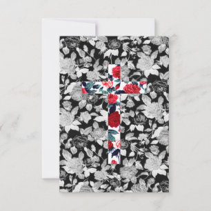 Rote Rosen Kreuz-, Schwarz- und Weißblumenmuster