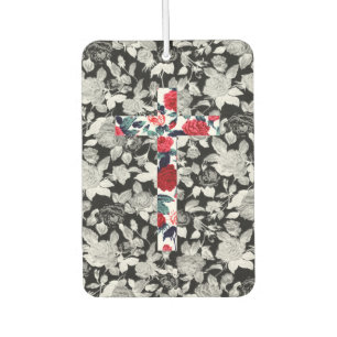 Rote Rosen Kreuz-, Schwarz- und Weißblumenmuster Autolufterfrischer
