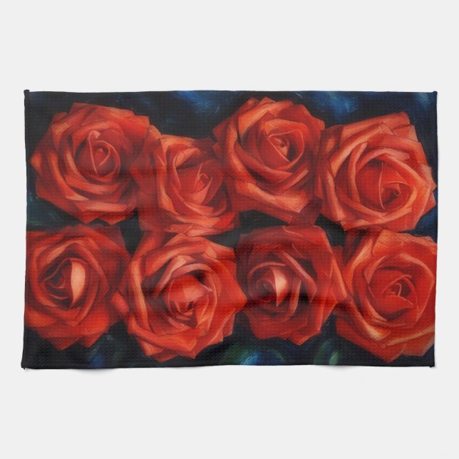 Rote Rosen Kunst Küchenhandtuch Geschirrtuch (Horizontal)
