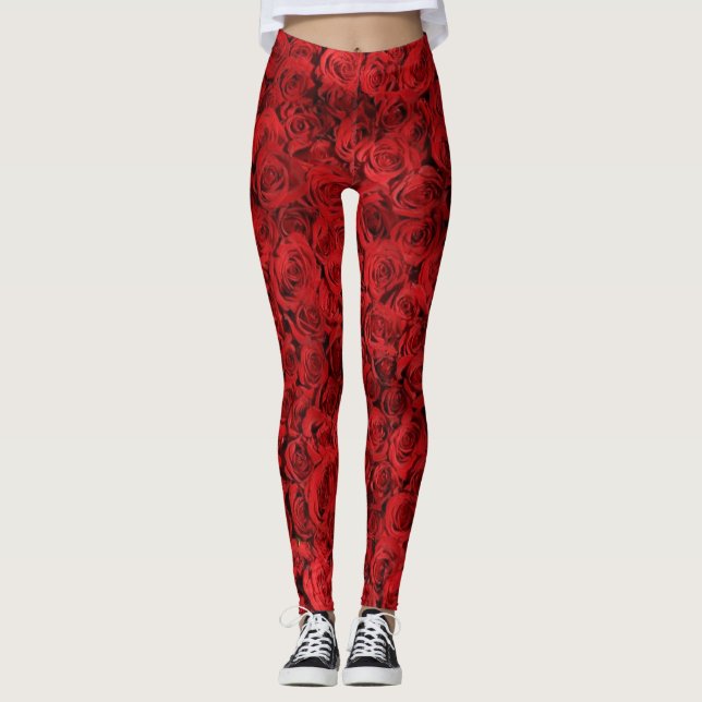 rote Rosen Leggings (Vorderseite)