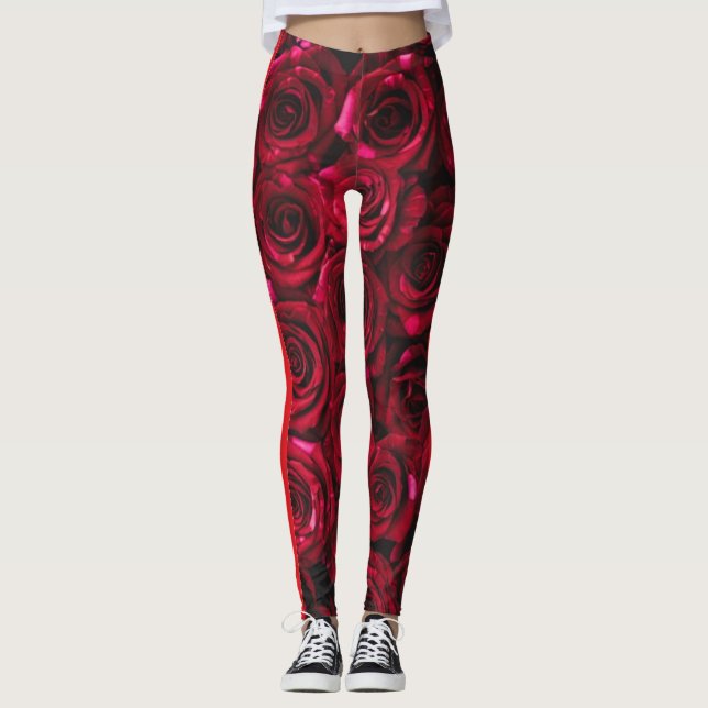 Rote Rosen Leggings (Vorderseite)
