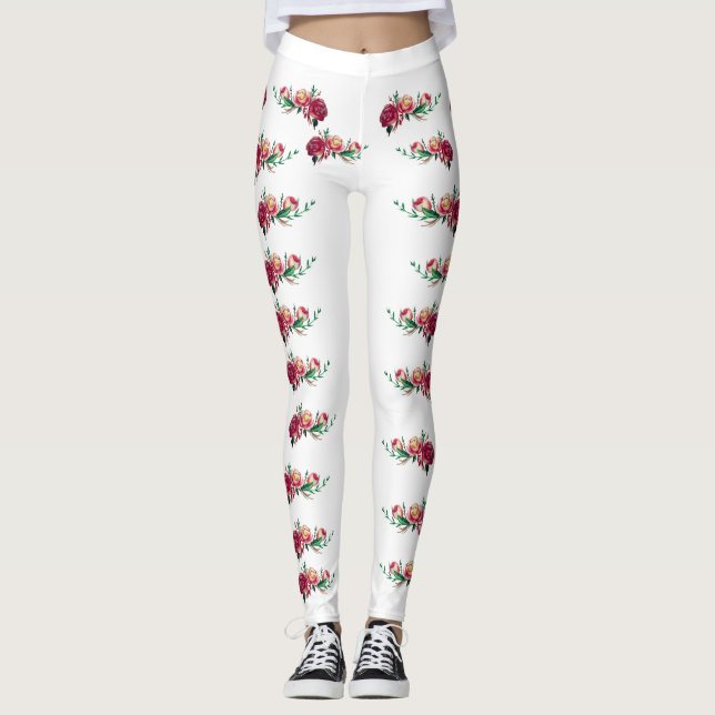 Rote Rosen Leggings (Vorderseite)