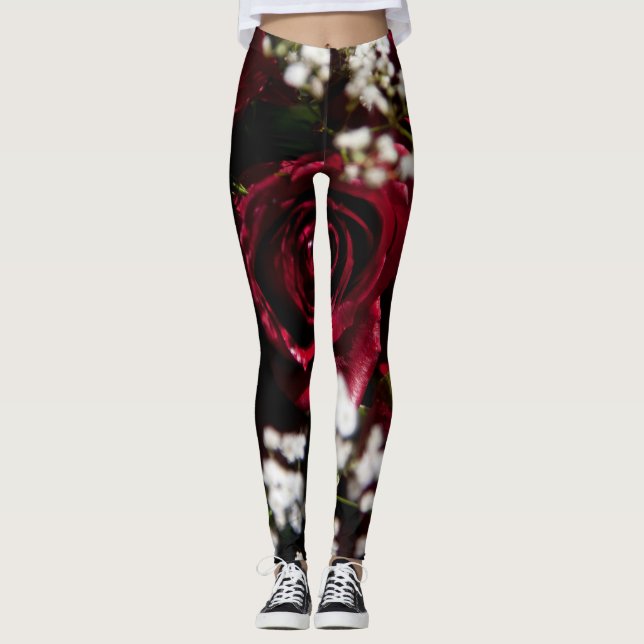 Rote Rosen Leggings (Vorderseite)