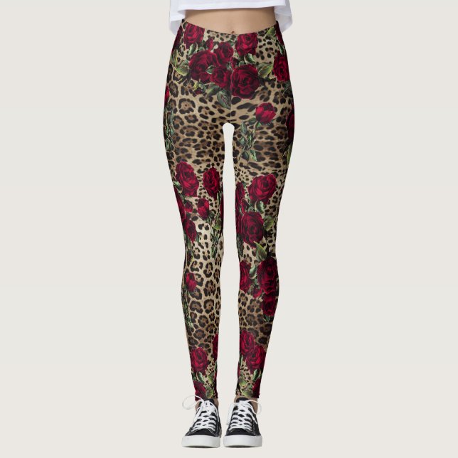 Rote Rosen Leopard Leggings (Vorderseite)