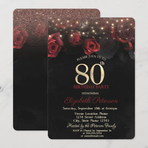 Rote Rosen, Lichterkette Glitter 80. Geburtstag Einladung