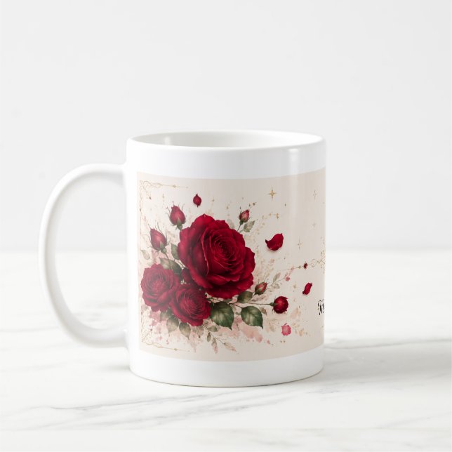 Rote Rosen-Liebesnotizen Romantischer Blumenkaffee Kaffeetasse (Links)