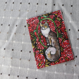 Rote Rosen Maine Coon Kitty Cat Art Rose Garten Karte