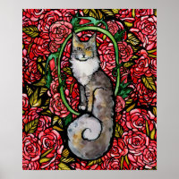 Rote Rosen Maine Coon Kitty Cat Art Rose Garten