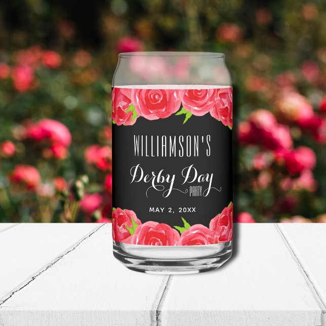 Rote Rosen Minze Julep Derby Day Dosenglas (Order one or a set of can glasses for your Derby party to serve guests or give as favors.)