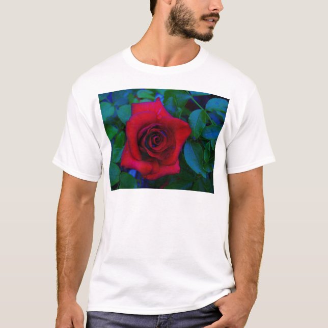 Rote Rosen mit blauen Farbtönen T-Shirt (Vorderseite)
