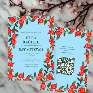 Rote Rosen mit B'nai Bat Bar Mitzvah QR-Code Einladung