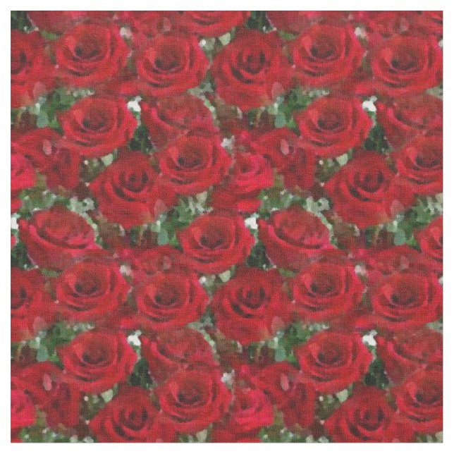 Rote Rosen mit Grünpflanzen Hübsch Stoff (Nahaufnahme)