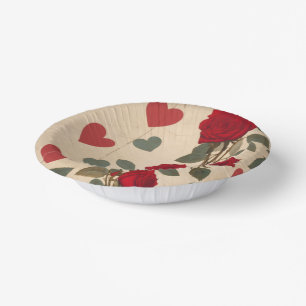 Rote Rosen mit Herz-Muster Romantische Pappteller