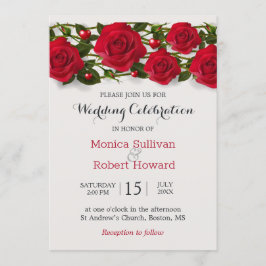 Rote Rosen mit Herzen Einladung Hochzeit