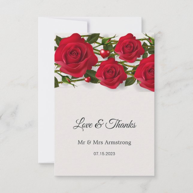 Rote Rosen mit Herzen Hochzeit Danke (Vorderseite)