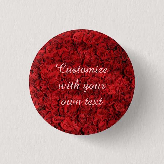 Rote Rosen mit individuellem Text Button (Vorderseite)