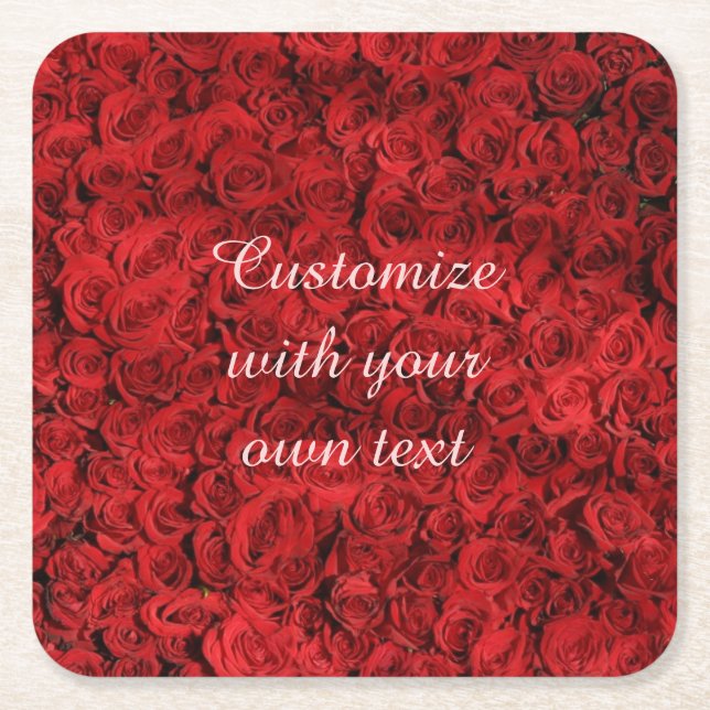 Rote Rosen mit individuellem Text Rechteckiger Pappuntersetzer (Vorderseite)