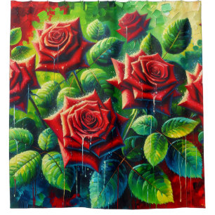 "Rote Rosen mit Raindrops" Duschvorhang