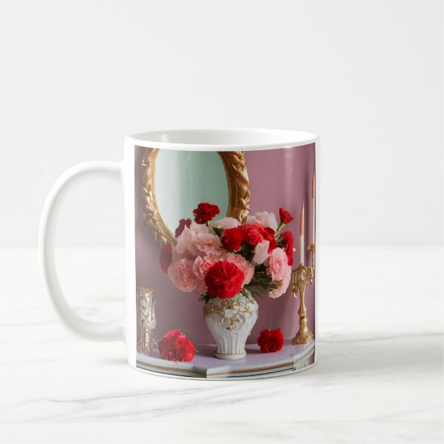 Rote Rosen mit Spiegel, Romantik Kaffeetasse (Links)