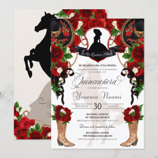Rote Rosen mit Wappen Charro Western Einladung