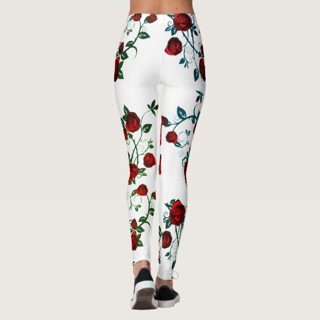 Rote Rosen mit weißem, blumenüberzogenen Vektor-Mu Leggings (Rückseite)