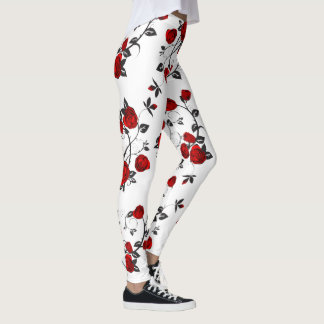 Rote Rosen mit weißem Blumenvektor Leggings