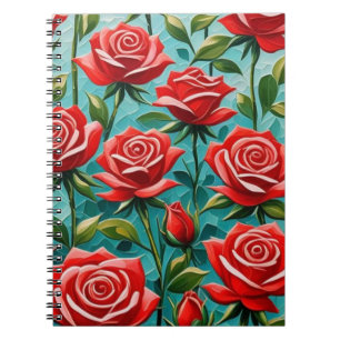 Rote Rosen Muster auf Aquamarinem Mosaikhintergrun Notizblock