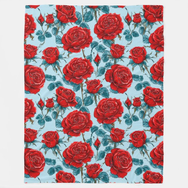 Rote Rosen Muster Fleecedecke (Vorderseite)