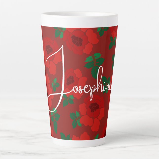 Rote Rosen Muster illustrierte Geschenk Latte Tass Milchtasse (Vorderseite)
