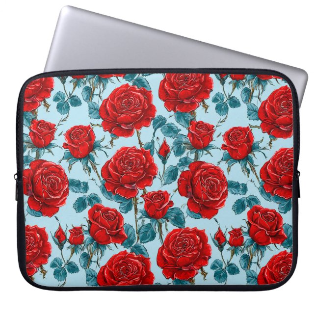 Rote Rosen Muster Laptopschutzhülle (Vorderseite)