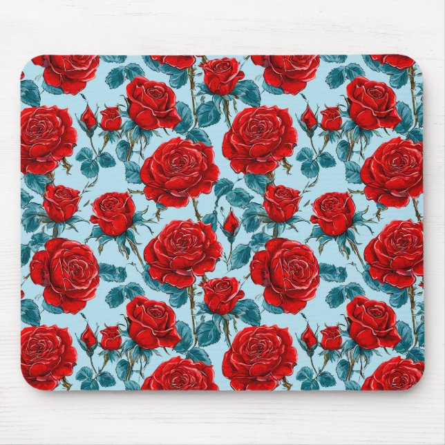 Rote Rosen Muster Mousepad (Vorne)