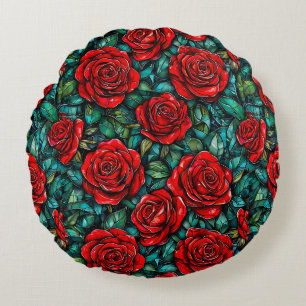 Rote Rosen Muster Rundes Kissen