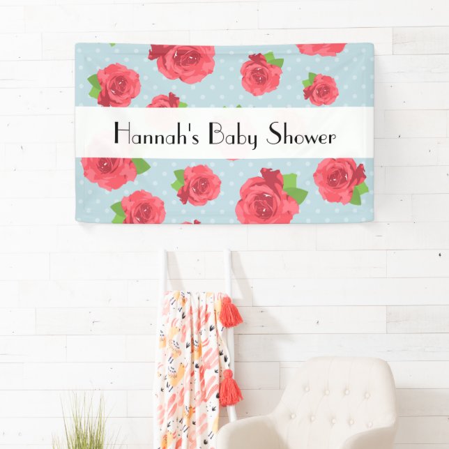 Rote Rosen, Muster von Rose, Blume, Babydusche Banner (Insitu)