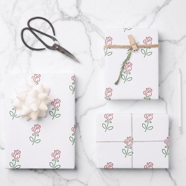 Rote Rosen, Muster von Rose, Blume Geschenkpapier Set (Vorderseite)