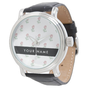 Rote Rosen, Muster von Rose, Ihr Name Armbanduhr
