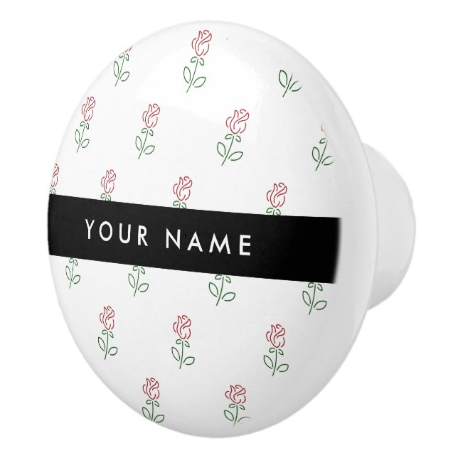 Rote Rosen, Muster von Rose, Ihr Name Keramikknauf (Rechts)