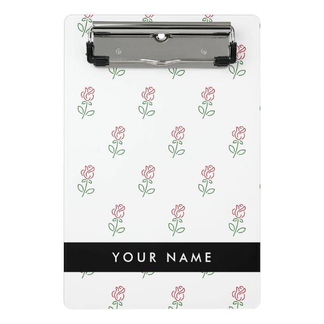Rote Rosen, Muster von Rose, Ihr Name Mini Klemmbrett (Vorderseite)