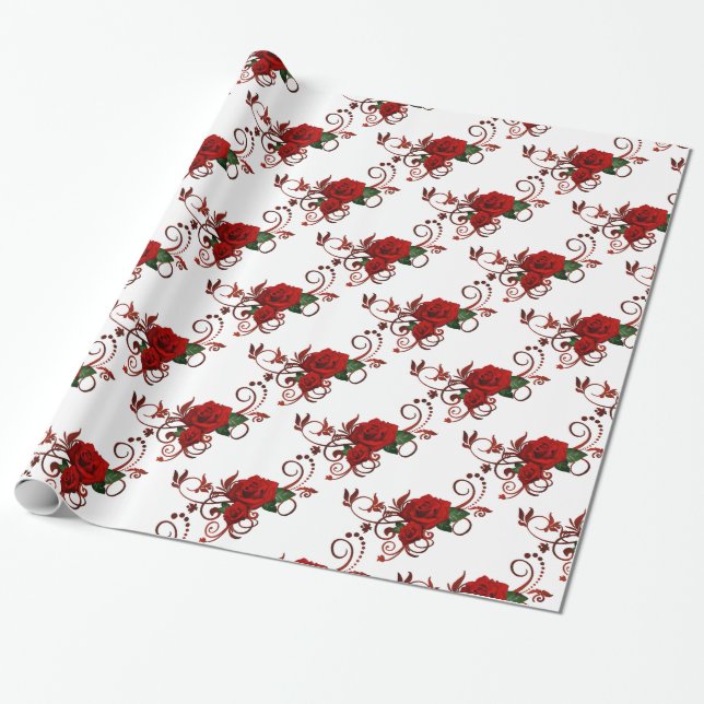 Rote Rosen Mustertrennpapier Geschenkpapier (Ungerollt)