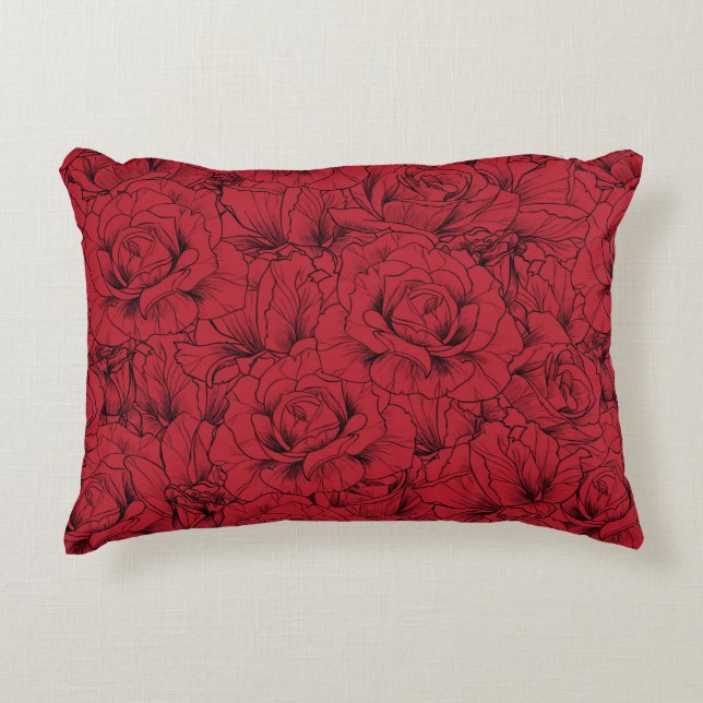 rote Rosen nahtlos  Dekokissen (Vorderseite)