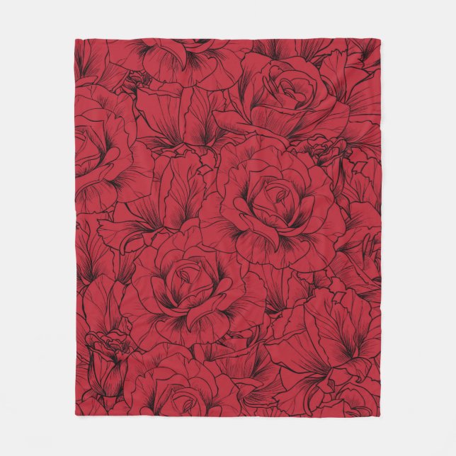 rote Rosen nahtlos  Fleecedecke (Vorderseite)