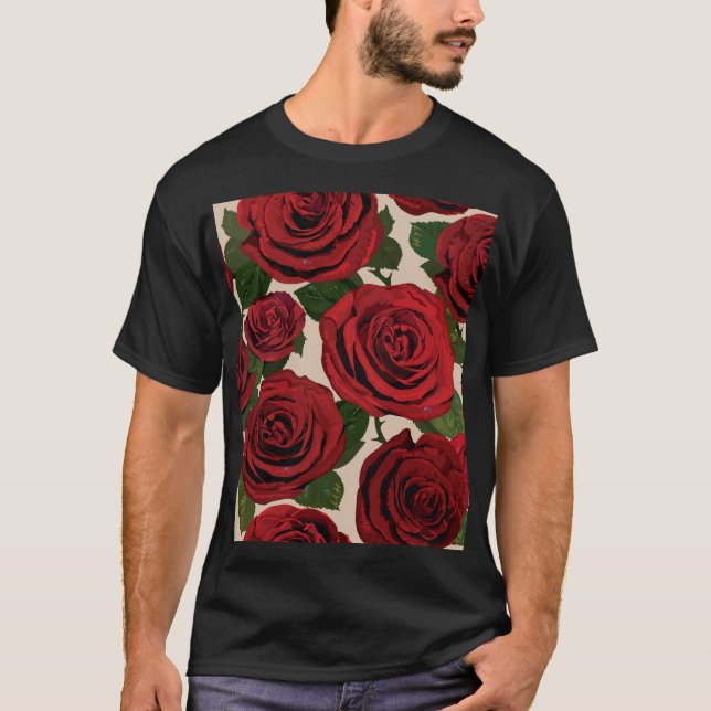 Rote Rosen: Nahtlose, blumengeschmückte Umgebung T-Shirt (Vorderseite)