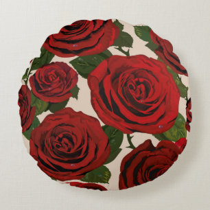 rote Rosen. Nahtloser blumiger Hintergrund. Rundes Kissen