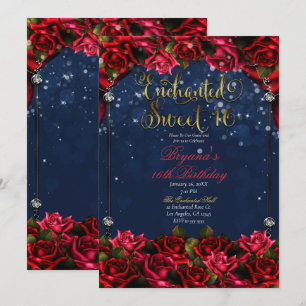 Rote Rosen Navy Blau Gold Verzaubert Sweet 16 16. Einladung