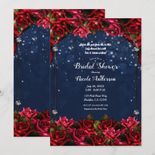 Rote Rosen Navy Blau Gold Verzauberte Brautparty Einladung